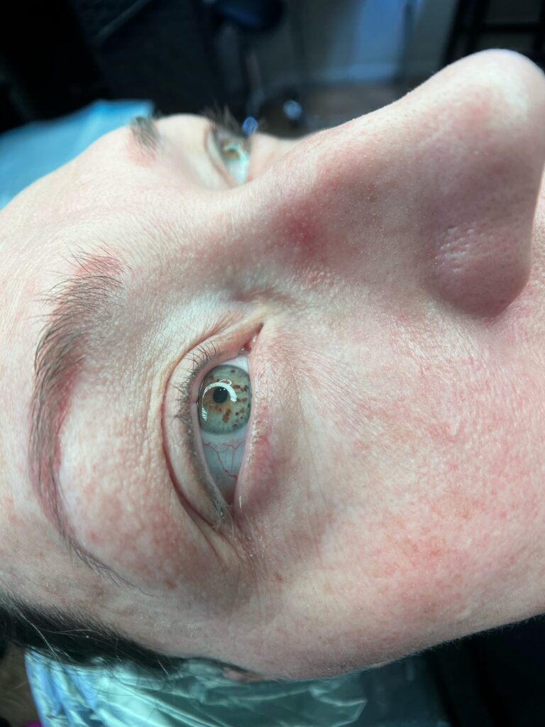 Powder brow tattoo ready for a touch up by Kelly Reeves of Natural Beauty by Kelly in Prescott, AZ