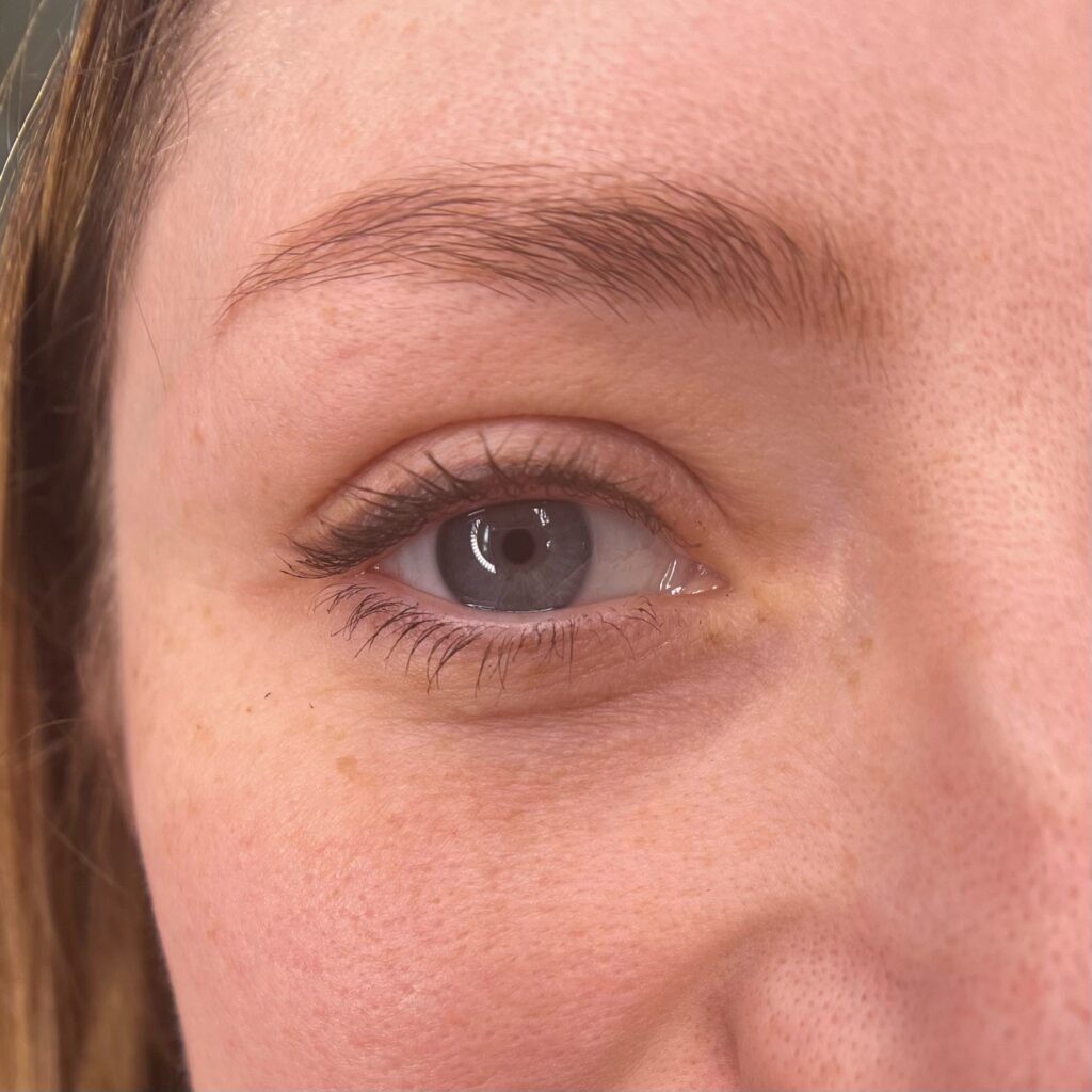 An example of healed and faded PMU powder brows that need touching up 